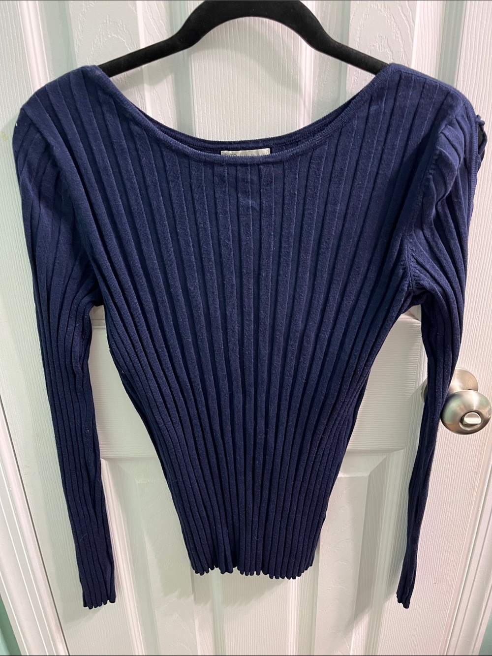 Cato Navy Ribbed Long-Sleeve Scoop Neck Top